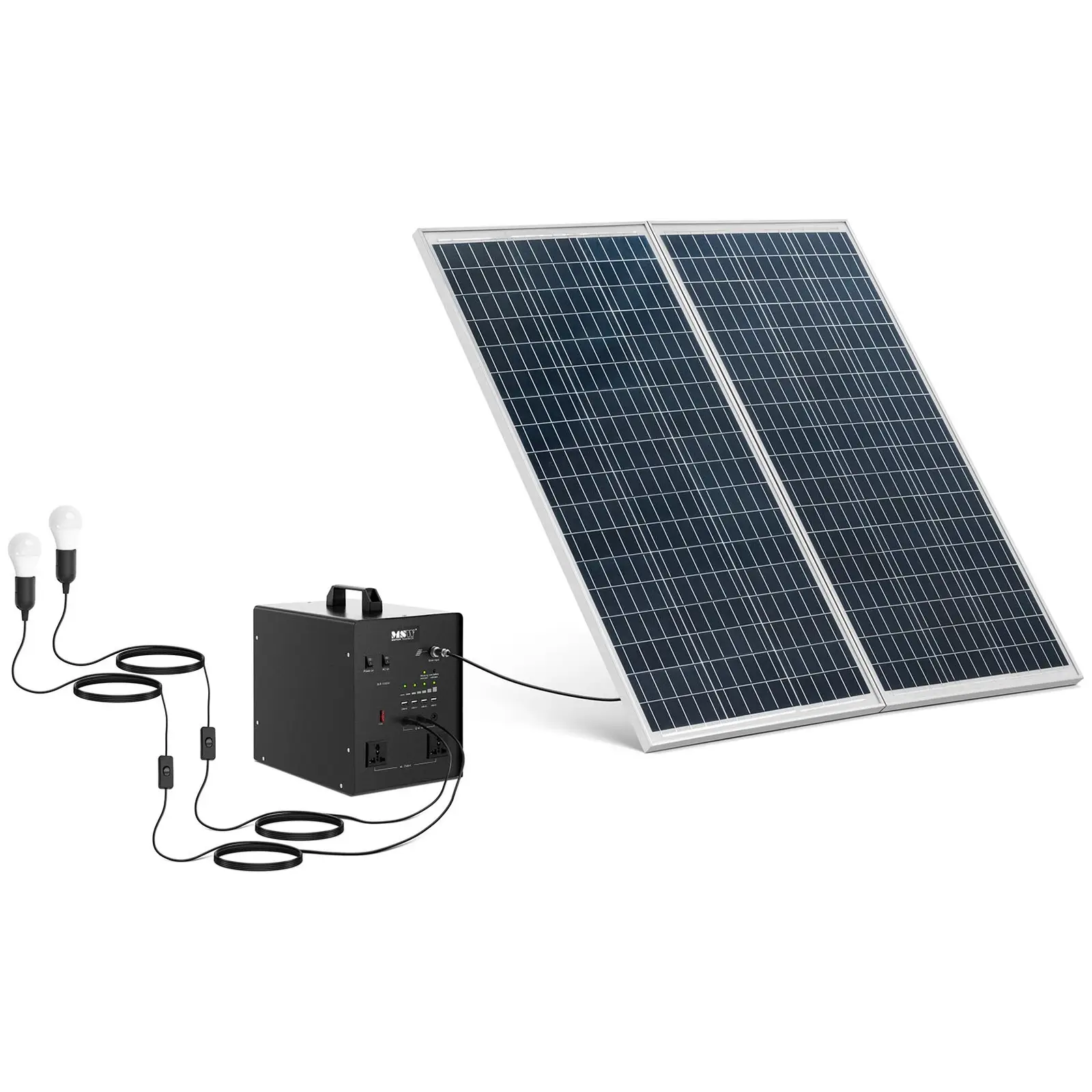 Centrale elettrica portatile con pannello solare e inverter - 1000 W - 5 / 12 /230 V - 3 luci LED