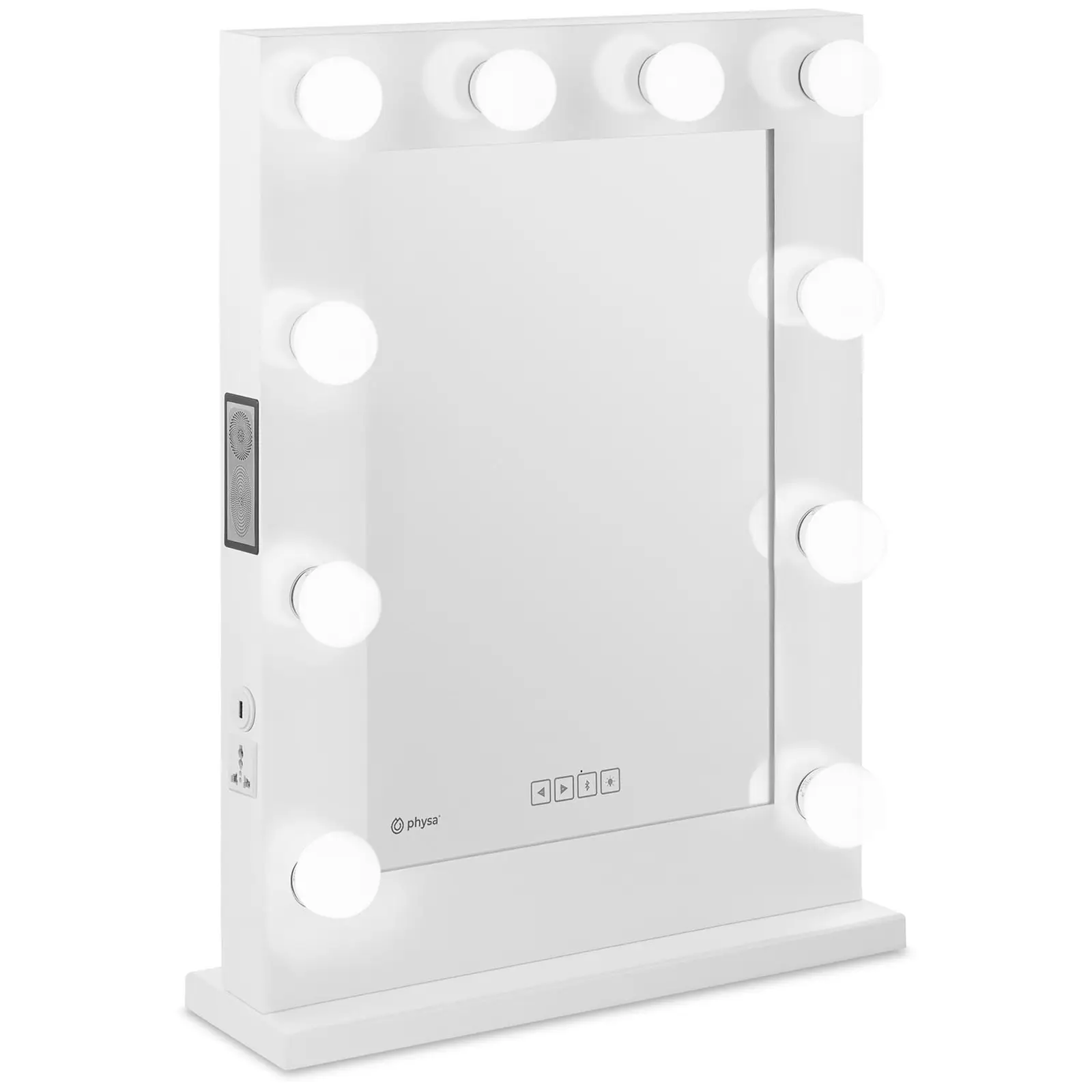 Specchio con luci per trucco - bianco - 10 LED - rettangolare - casse altoparlanti