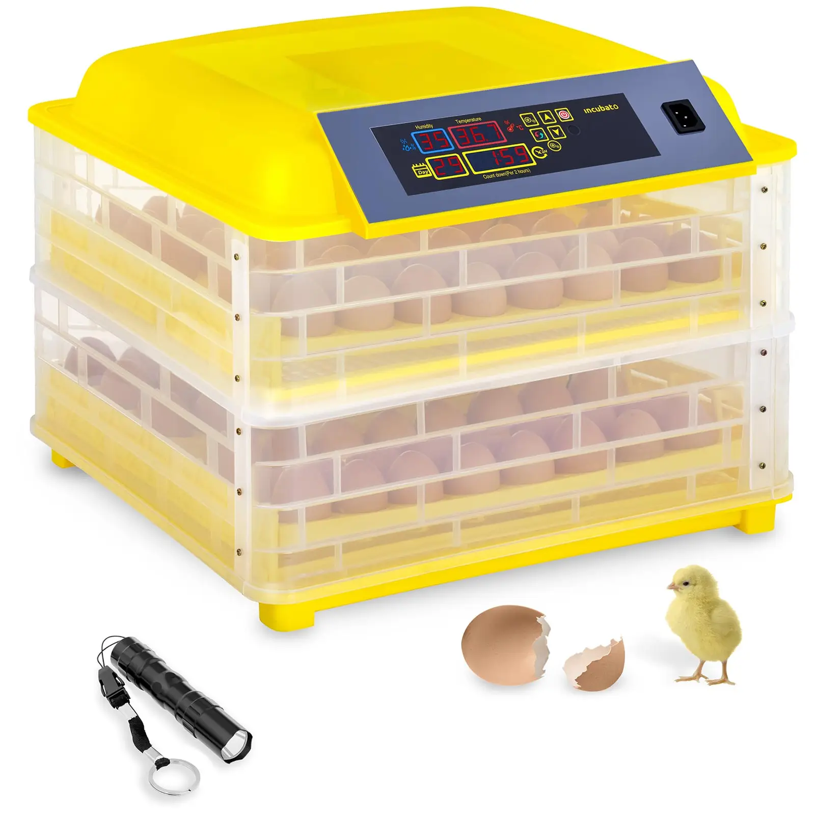 Incubatrice per uova professionale - 96 uova - lampada sperauova inclusa - completamente automatica