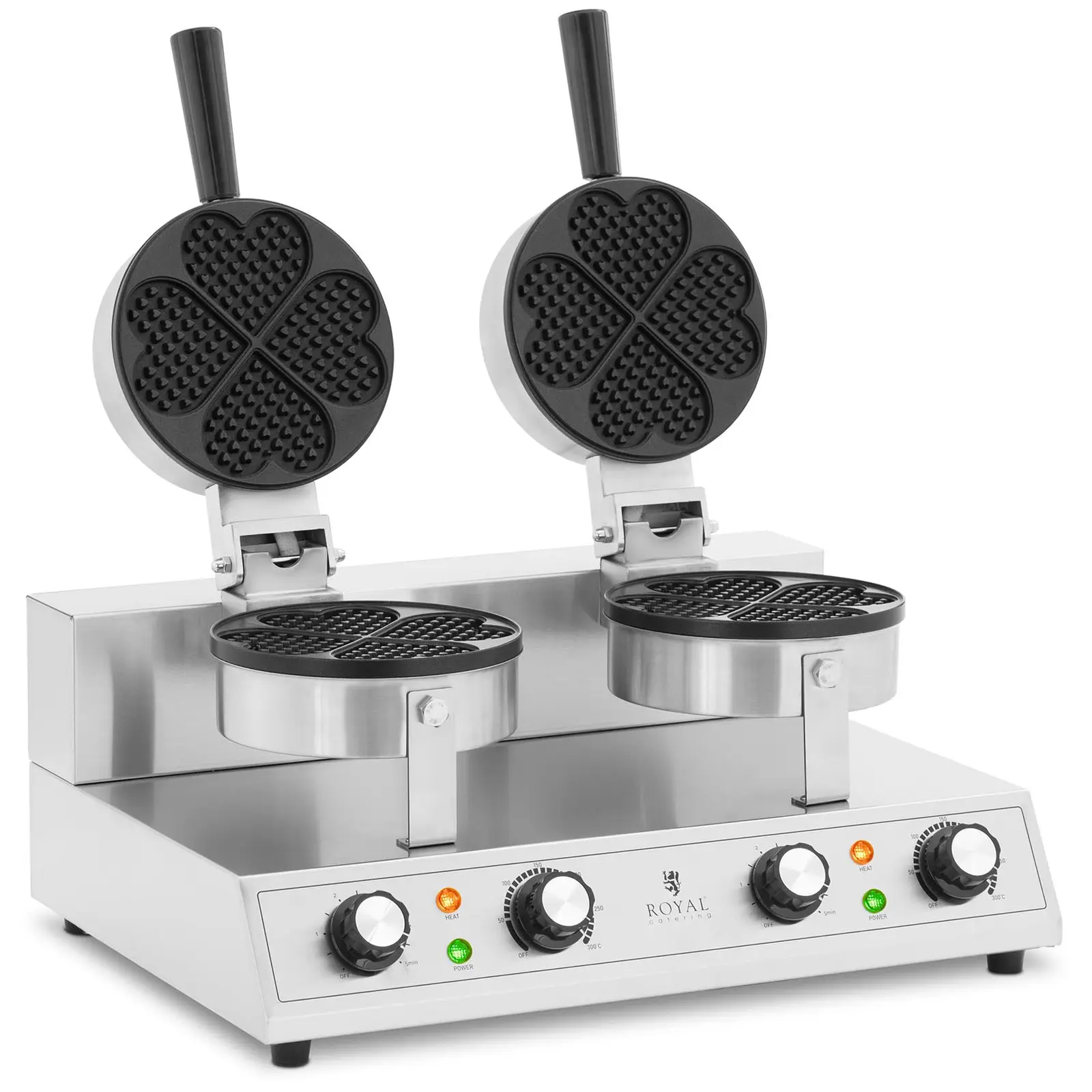Piastra per waffles a cuore - 2 x 1000 W - Timer - Spessore waffles: 10 mm - Royal Catering
