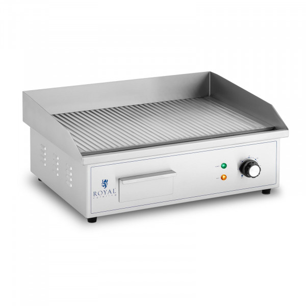 Fry top elettrico - 550 x 350 mm - Royal Catering - rigato - 3000 W