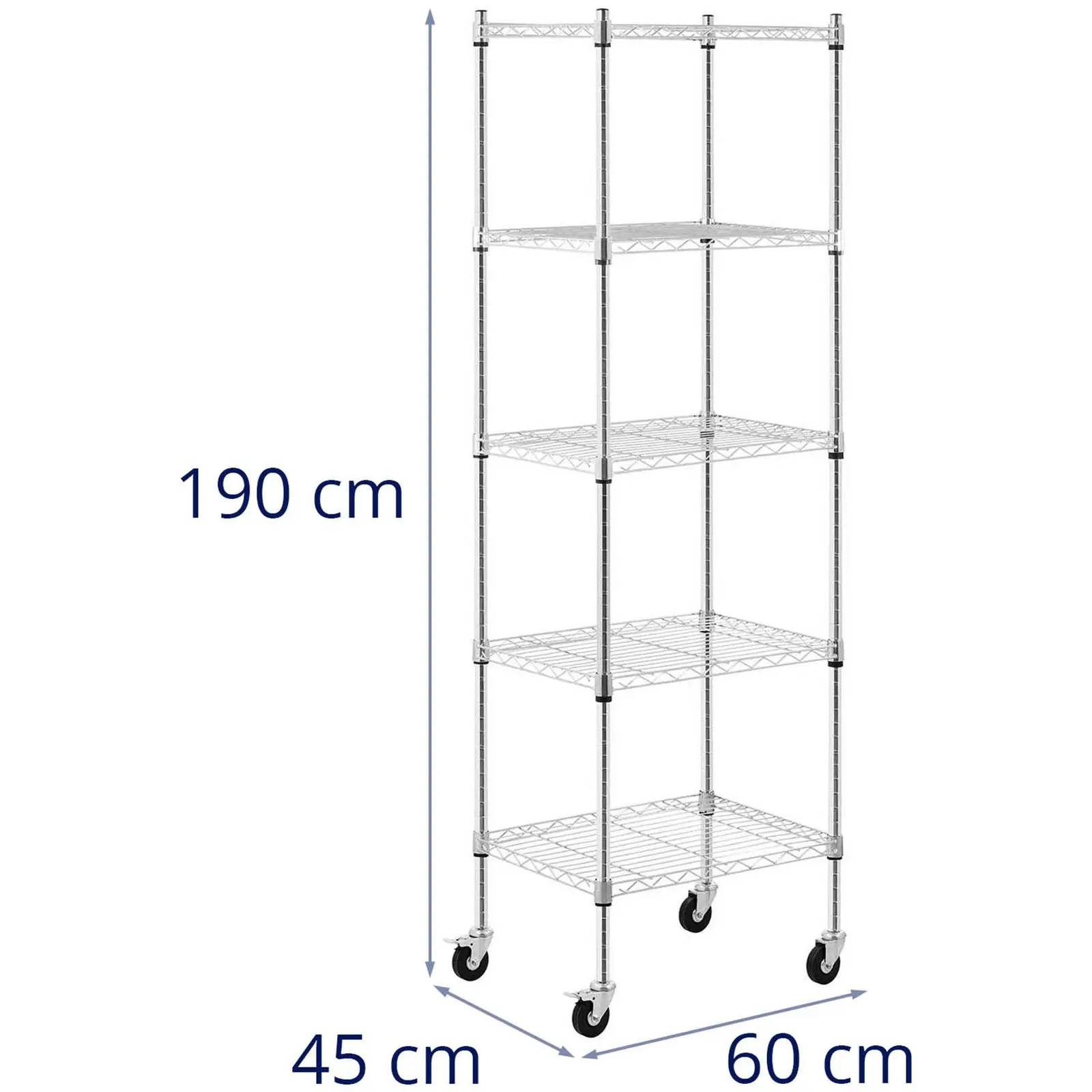 Scaffale metallico - 60 x 45 x 190 cm - 50 kg - 4 ruote - Royal Catering