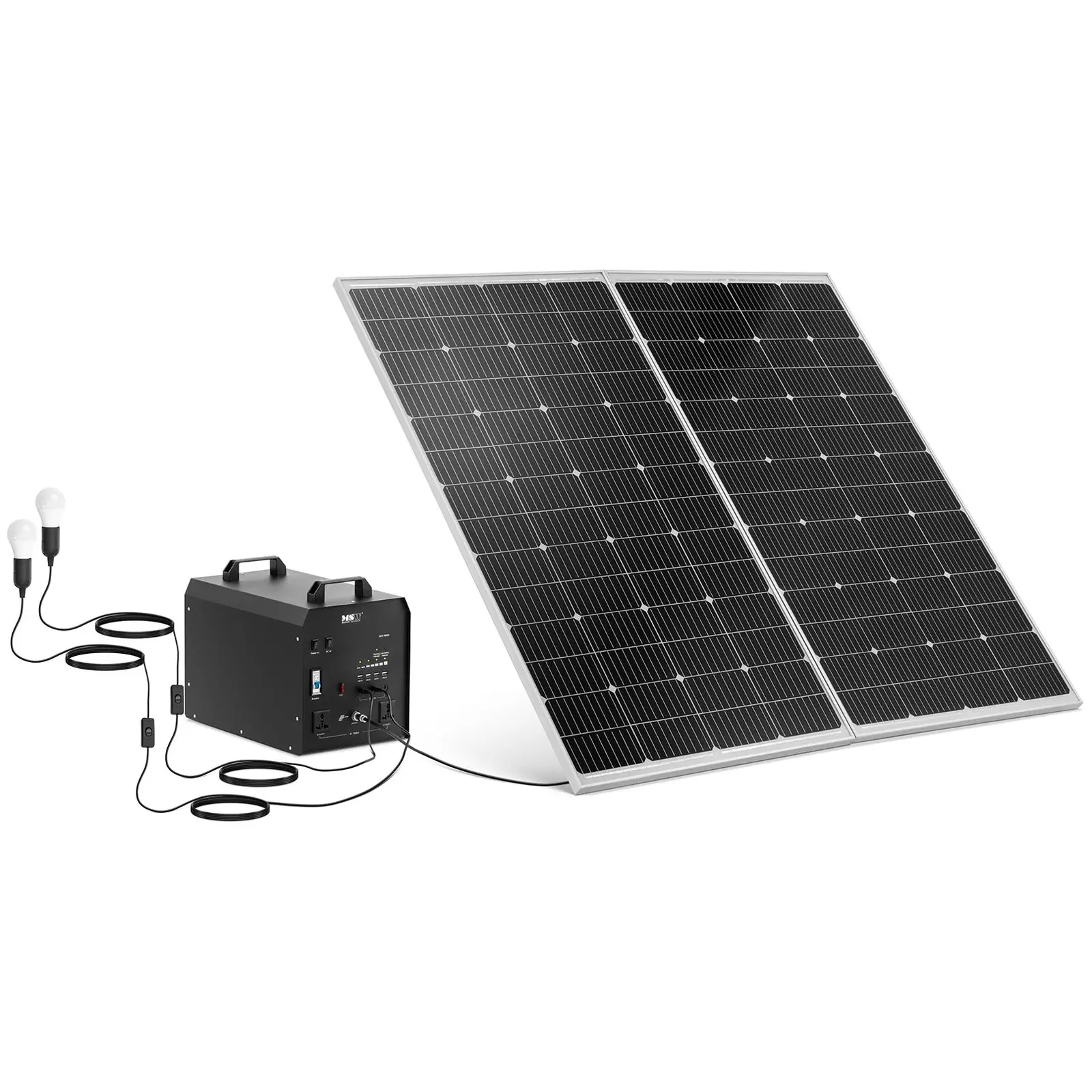 Centrale elettrica portatile con pannello solare e inverter -  W - 5 / 12 /230 V - 2 luci LED