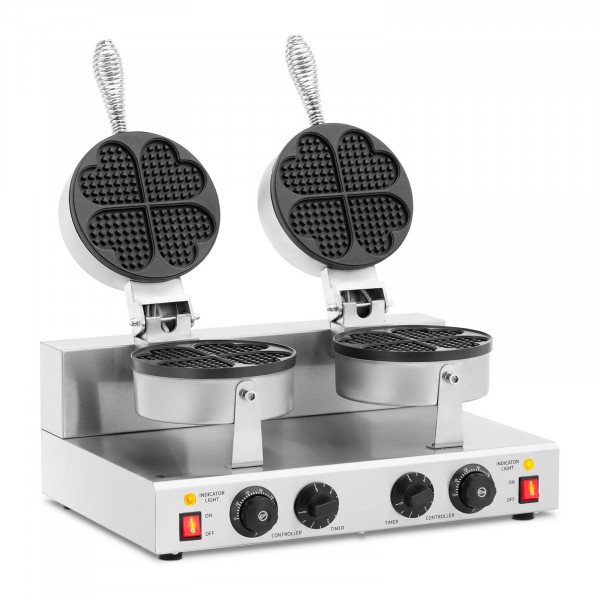 Piastra per waffles doppia a cuore - 2 x 1.000 W - Timer 0 - 5 min - Royal Catering