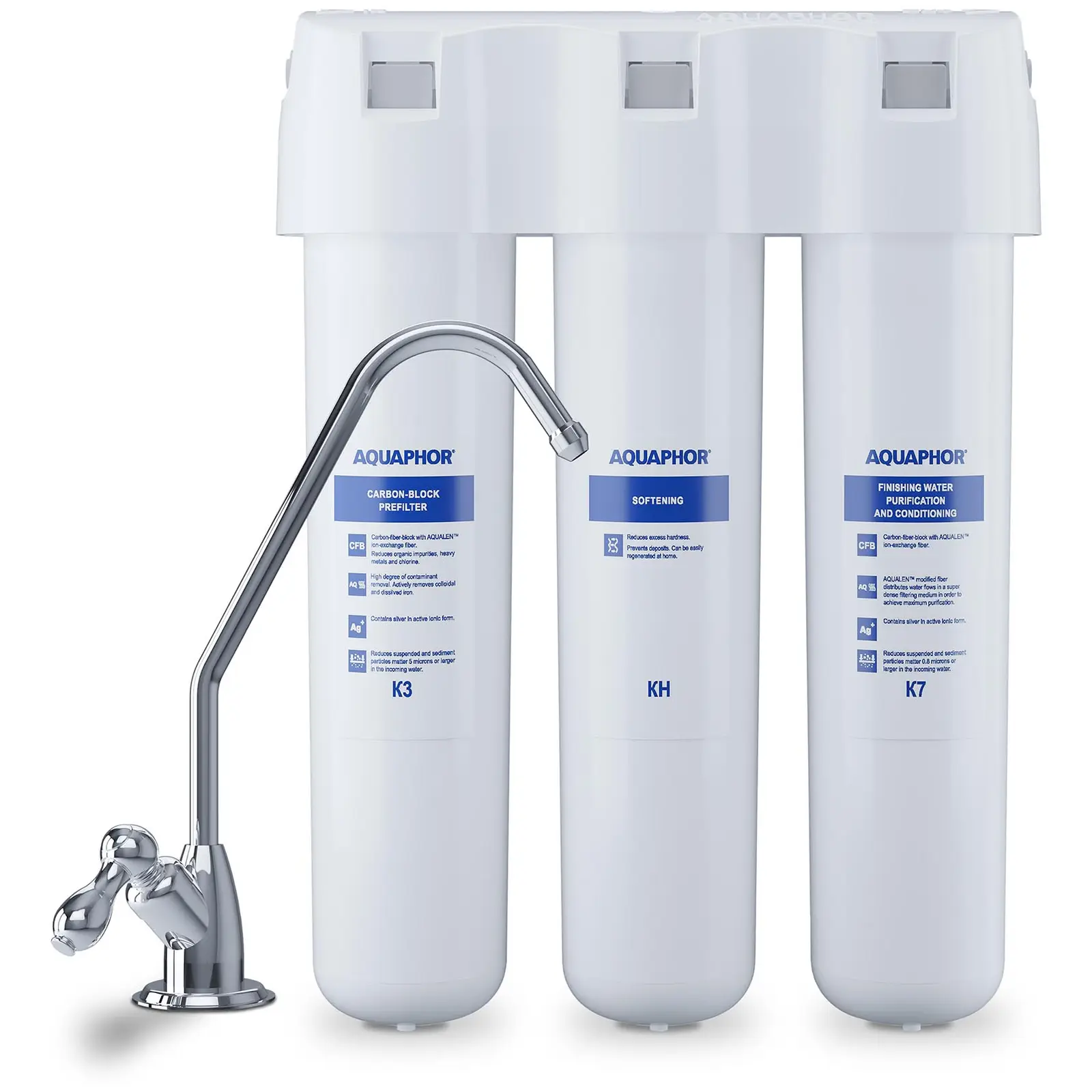 Aquaphor - Depuratore acqua a carboni attivi - Tre fasi - 2 l/min -Rubinetto incluso