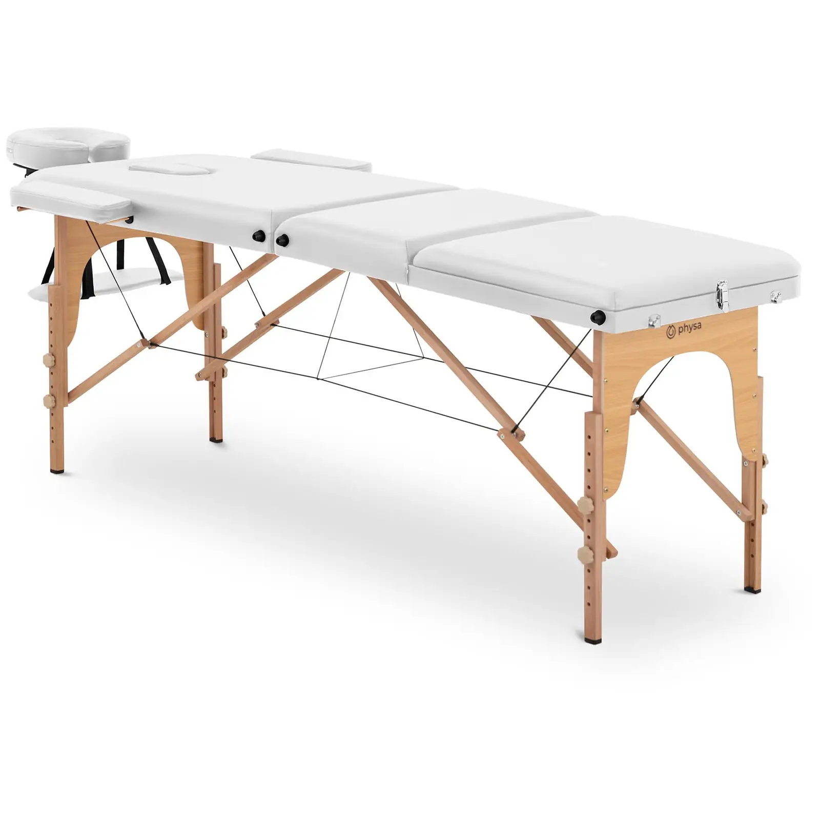 Lettino da massaggio portatile - Poggiapiedi inclinabile - Extra largo (70 cm) - Legno di faggio - Bianco