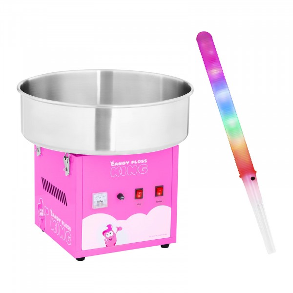 Macchina per zucchero filato SET con bastoncini LED- 52 cm - 1.200 Watt - 50 pezzi - rosa