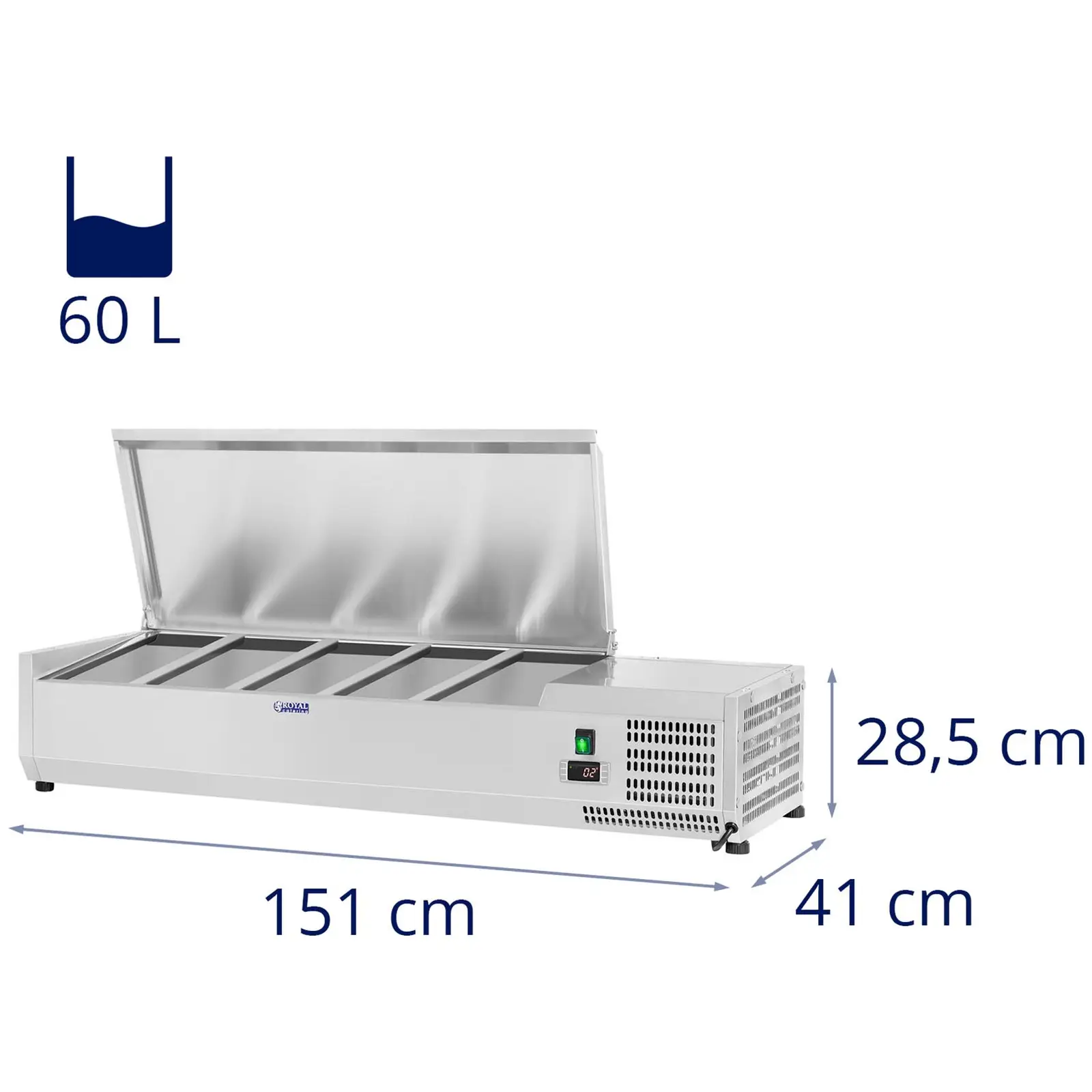 Vetrina refrigerata - 150 x 39 cm - 5 contenitori GN 1/3 e 1 contenitore GN 1/2